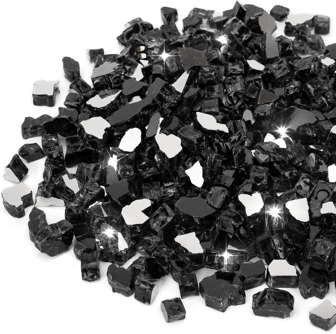 Stanbroil 10-Pound Fire Glass - 1/2 inch Reflective Tempered Fire Glass for Fireplace Fire Pit, Onyx Black Reflective