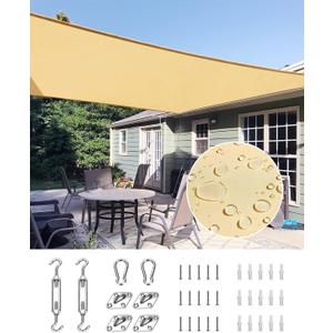 Quictent Waterproof Sun Shade Sail for Patios 185G Polyester Fabric Cloth, 98% UV Block Outdoor Awning Shelter for Commercial, Backyard, Garden, Deck, Hardware Kit Included 20x16 ft, Sand