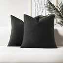 HAUSSY Pack of 2 Pillow Covers 16x16 Inch, Boucle Decorative Throw Pillows Soft Boho Neutral Cushion Covers Home Decor Modern Pillow Cases for Couch Living Room Sofa Bed, Black (Covers Only)