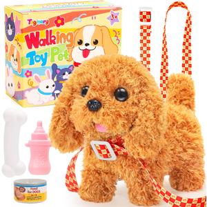 Tagitary Plush Toys Puppy Electronic Toy Dogs That Walk and Bark,Tail Wagging Fake Dog Interactive Dog Toy for Kids with Leash,Easter Christmas Birthday Gift for Toddlers Kids