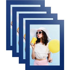 wyooxoo 6x8 Picture Frames Set of 4 Dark blue Solid Wood Photo Frames Colorful Frame with HD Plexiglass, Wall or Tabletop Display