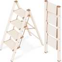 GameGem 4 Step Ladder, Aluminum Folding Step Stool with Anti-Slip Sturdy and Wide Pedal, Lightweight Portable Stepladder for Home and Kitchen Use Space Saving, 330 lbs, Chocolate White