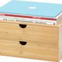 Wisuce Bamboo Desk Drawer Organizer, Large Desktop Organizer with Drawers Tabletop Storage Organization Box for Office Home Toiletries Supplies Vanity, No Assembly Required (2 Drawer) (9.8"W x 6.3"H x13"L)