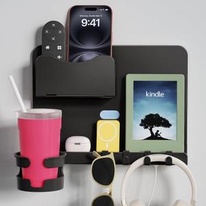 Floating Shelves for Bedside Shelf, Stick On Accessories Organizer, Wall Mount Self, Cute Room Decor Aesthetic, Girls Room Decor, Cool Stuff for Bedroom Storage and Organization (Black)