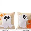 DN DECONATION Halloween Decorations Ghosts Pillow Covers 18x18 Set of 2, Ghost and Pumpkin Decor Halloween Throw Pillow Cover, Cute Soft Decorative Couch Sofa Pillows Cases Home Decor - Beige & Velvet
