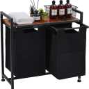 VASAGLE Laundry Hamper, Laundry Basket, Laundry Sorter with 2 Pull-Out and Removable Bags, Shelf, Metal Frame, 2 x 12.1 Gallons (46L), 28.8 x 13 x 28.4 Inches, Rustic Brown and Black UBLH201B01