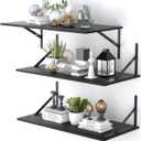 Deep Floating Shelves for Wall Set of 3, 24W x 12 Inch Deep Black Floating Shelves, Wide Floating Wall Mounted Shelves for Living Room, Kitchen, Office, Bedroom, Bathroom, Laundry Room