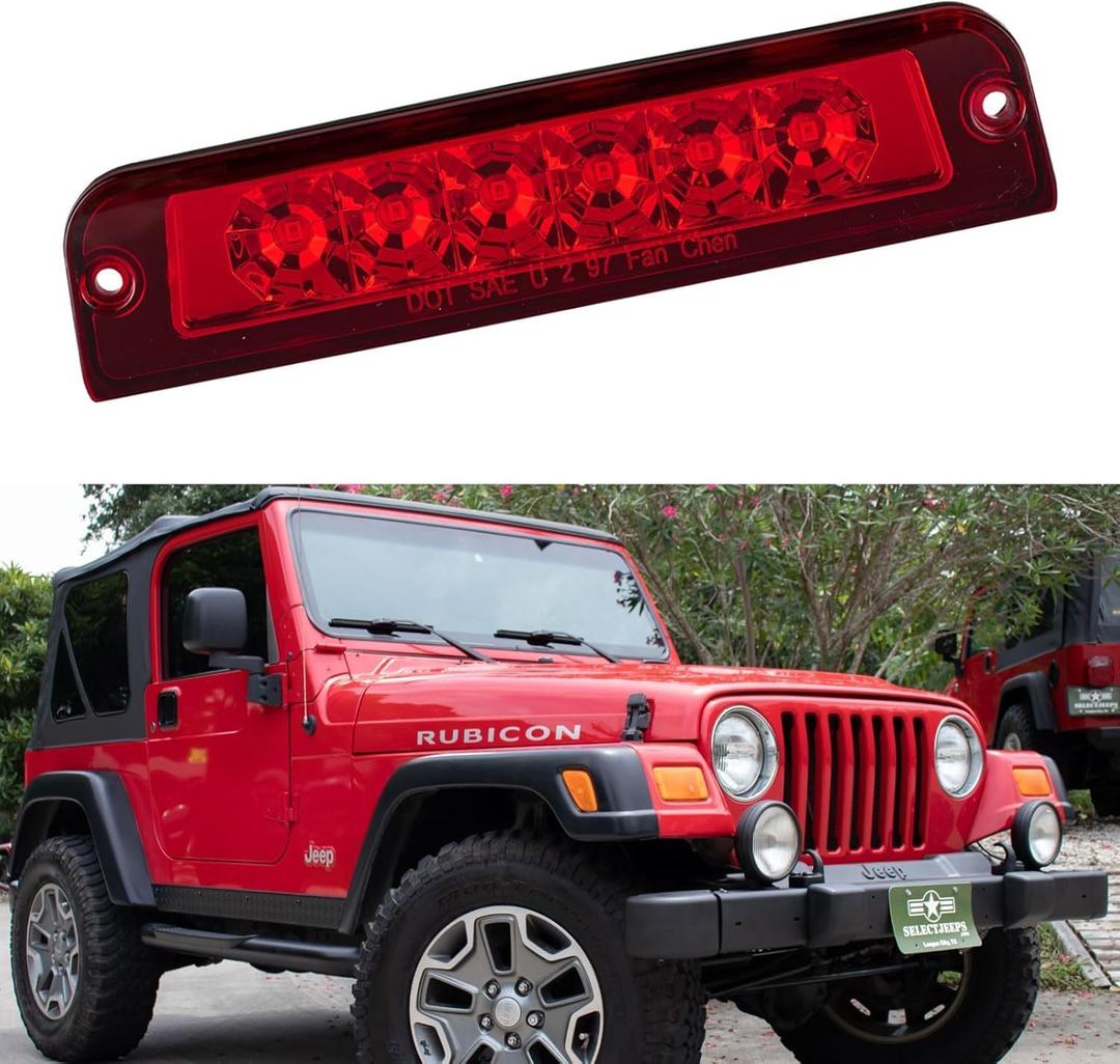 Third 3rd Brake Light LED for 1997-2006 Jeep Wrangler, High Mount Rear Brake Lights Assembly for 97-06 Wrangler TJ, Waterproof Center Cab Lamp Stop Light (RED)