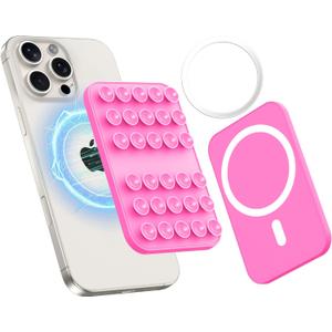 Patented Magnetic Sticky Phone Suction Grip Mount for MagSafe Case,Magnet Silicone Portable Stand Holder for iPhone 16/15/14/13/12 Series and Android, Hands-Free Selfies and Videos (Hot Pink)