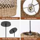 9.8" Mini Boho Rattan Chandelier Light Fixture, 1-Light Hand Woven Wicker Pendant Lights Kitchen Island Farmhouse Rustic Hanging Lamp for Dining Room, Bedroom, Nursery, Entryway, Foyer
