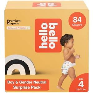 Hello Bello Premium Diapers, Size 4 (22-37 lbs) Surprise Pack for Boys - 84 Count, Hypoallergenic with Soft, Cloth-Like Feel - Assorted Boy & Gender Neutral Patterns