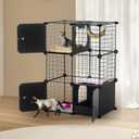 Cat Enclosure Indoor with Litter Box, 3-Tier Metal Wire Cat Cage, DIY Detachable Design for Cats, Kittens & Small Animals, Multi-Level Kennel