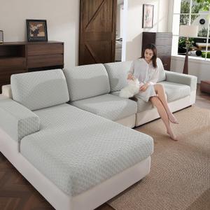 OHSIO Couch Cover, Stretch Sofa Cover, Soft Seat Cushion Covers Washable, Sectional L Shape Sofa Slipcover, Wear Stain Resistant Pet Friendly Furniture Protector for Home(1 Seat Cover S, Light Gray)