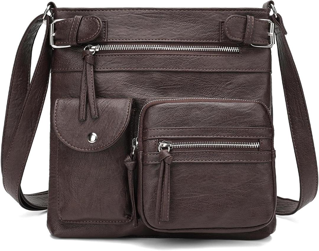 KouLi Buir Crossbody Bag for Women, Leather Purse with Adjustable Strap Lightweight Shoulder Bag with Zipper Pockets