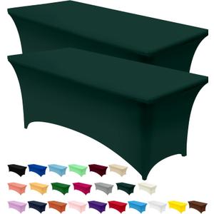 Utopia Kitchen Spandex Tablecloth 2 Pack [6FT, Hunter Green] Tight, Fitted, Washable and Wrinkle Resistant Stretch Rectangular Patio Table Cover for Event, Wedding & Parties [72Lx30Wx30H Inch]
