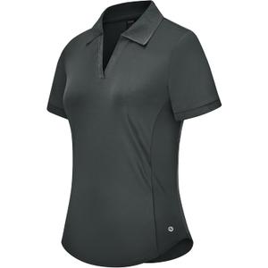MIER Women's Golf Polo Shirts, V Neck UPF 50+ Dry Fit Tennis Tops | Quick Dry Stretch, Soft Comfortable, Princess Line Curvy Hem, Ribbed Collar for Pickleball Athletic Casual, Machine Washable (S)