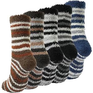 BenSorts Men Slipper Socks with Grips House Home Cabin Gripper Socks Non Slip Christmas Gift 5 Pack Black Grey Blue Stripes, Size: 6-13