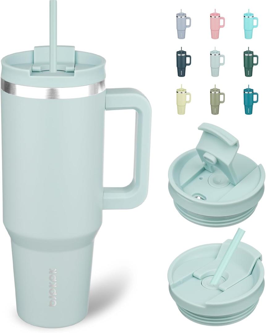 BJPKPK 40 oz Insulated Tumbler With Lid And Straw Stainless Steel Tumblers Cup With Handle For Women And Men,Blue Haze