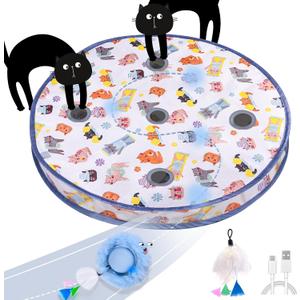 ORSDA Interactive Cat Toys Ball, Automatic Fast Rolling Ball in Pouch, Hide and Seek for Indoor Cats, Motion Chirping Activated Moving Toy, 5 Holes Mat Mouse Catching Game