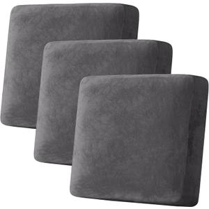 H.VERSAILTEX Velvet Stretch Couch Cushion Cover Plush Cushion Slipcover for Chair Loveseat Sofa Cushion Furniture Protector Seat Cushion Sofa Cover (3 Piece XL Sofa Cushion Covers, Grey)