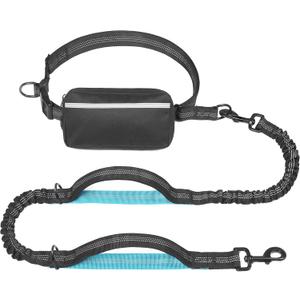 iYoShop Hands Free Dog Leash with Zipper Pouch, Dual Padded Handles and Durable Bungee for Walking, Jogging and Running Your Dog (Medium, 8-25 lbs, Black)