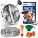 Stainless Steel Food Mills With 3 Milling Discs,Ergonomic design Of Rotary Food Mills For Tomato Sauce,Potatoes,Jams with Silicone Handle Dishwasher Safe, Multifunctional Spoon,Orange