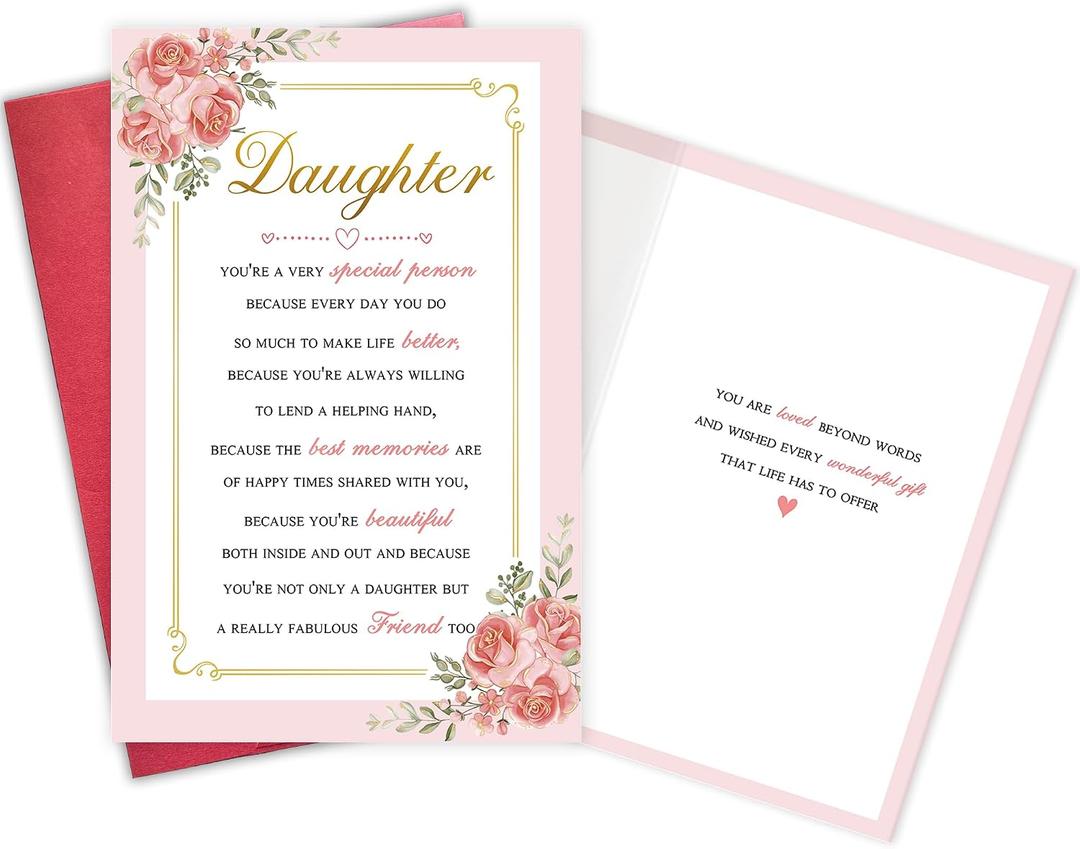 Heartfelt Birthday Card for Daughter, Sentimental Graduation Card, Sweet Poem Birthday Gift from Mom Dad, Loving Gift Ideas for Daughter
