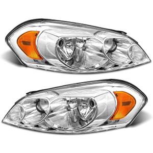 for 2006 2007 2008 2009 2010 2011 2012 2013 Chevy Impala Headlight Assembly compatible with 14-16 Impala Limited / 06-07 Monte Carlo Chrome Housing Amber Reflector Replacement Pair (A-Chrome Housing Amber Reflector Clear Lens)