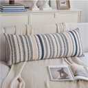 Cethom Navy Blue Boho Lumbar Pillow Covers 14x36 Long, Stripe Textured Decorative Couch Pillow Cases for Bed, Sofa, Living Room, Bedroom, Farmhouse Home Accent Cushion Covers, Pack of 1