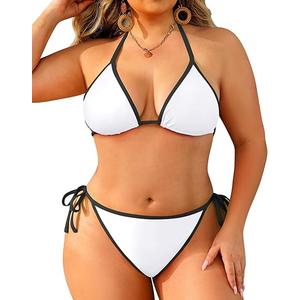 Tempt Me Women Plus Size Triangle Bikini Sets String Two Piece Halter Swimsuits with Tie Side Bottom (12W)