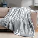 Vonty Silver Grey Satin Blankets 50x60 Inches(with Small Flowers), Cooling & Silky Wrinkle-Free Cable Knit Throw Blanket for Coush Sofa Bed Outdoor