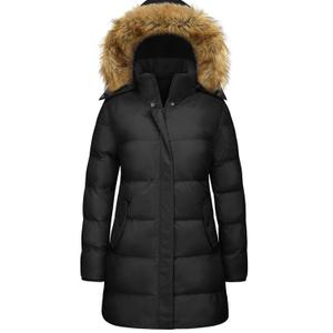 Women's Winter Puffer Coat Warm Thicken Jacket with Faux Fur Removable Hood Windproof Parka Outwear, Large