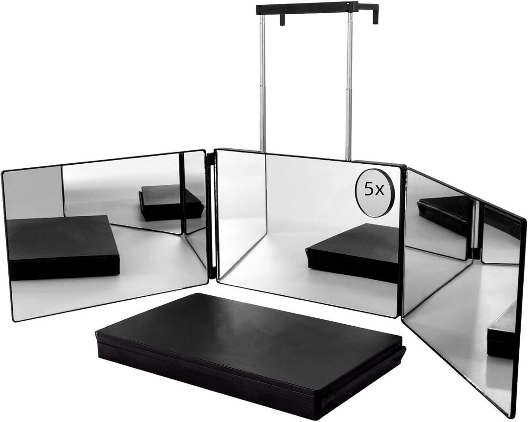 SELF FIND 3 Way Mirror for Hair Cutting, 360 Mirror for Haircuts for Men, Barber with Height Adjustable Telescoping Hooks for Makeup and Hair Styling