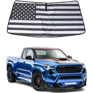 Daeiclru Windshield Sun Shade Fit for Toyota Tacoma 2024 2025, Foldable Front Window Sunshade Protector, Pickup Sun Heat and UV Rays Blocker Keep Your Vehicle Cool Accessories (American Flag Pattern)