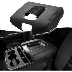 KBH Auto Center Console Cover Replacement for Chevy Chevrolet Silverado & GMC Sierra 1500 2500 3500 2014-2018, Vinyl Leather Armrest Replace Covering, Anti-Scratch, Split Bench Jump Seat (Black)