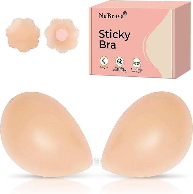 Adhesive Bra Strapless Sticky Invisible Push up Silicone Bra Resuable for Backless Dress Cup D