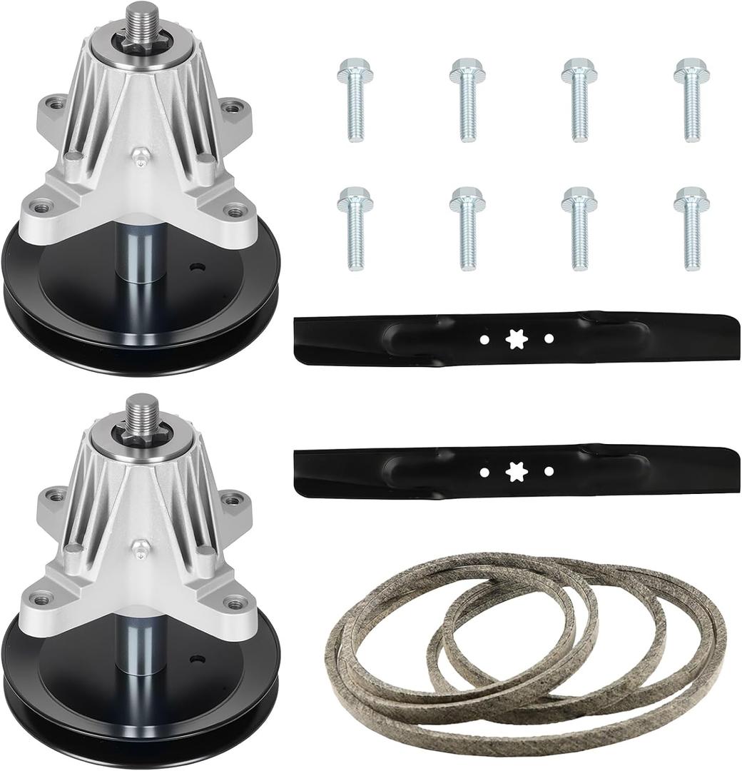 T1200 Spindle Deck Rebuild Kit Fits for 42" Cub Cadet MTD LT4200 T1000 T1400 T1800, Includes 2 Spindle 618-06991 918-06991, 2 Blade 742-04308 742-04312, 1 96 1/2" Belt 754-04060