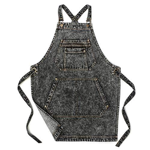 Jeanerlor - Denim Apron with Pockets for Hair Stylist Gardening Craftsmen Barista Women Hairdresser Jean Work Apron Cross Straps & Adjustable  (Black)