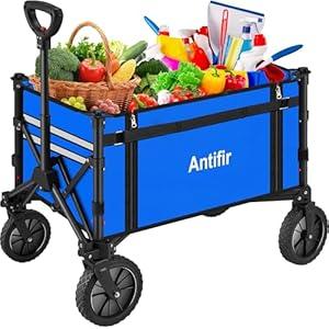 Collapsible Wagon Carts,Folding Wagon Cart with All Terrain Wheels,Heavy Duty Garden Carts with Adjustable Handle,Outdoor Utility Wagon for Camping Shopping Sports Fishing (Blue）