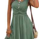 SweatyRocks Women's Twist Button Front A Line Short Dress Scoop Neck Sleeveless Flared Dresses (Medium, Green)