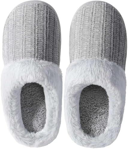 shoeslocker Womens Memory Foam Fuzzy Slippers Knitted House Slippers for Women Comfy Slip-On Warm House Shoes 7