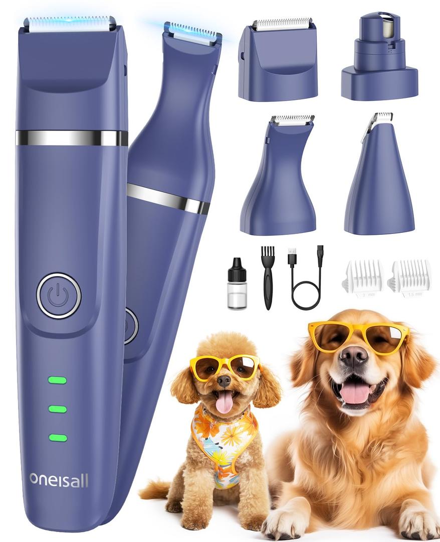 oneisall Dog Clippers with Double Blades,Cordless Small Pet Hair Grooming Trimmer,Low Noise for Trimming Dog's Hair Around Paws, Eyes, Ears, Face, Rump (Purple)