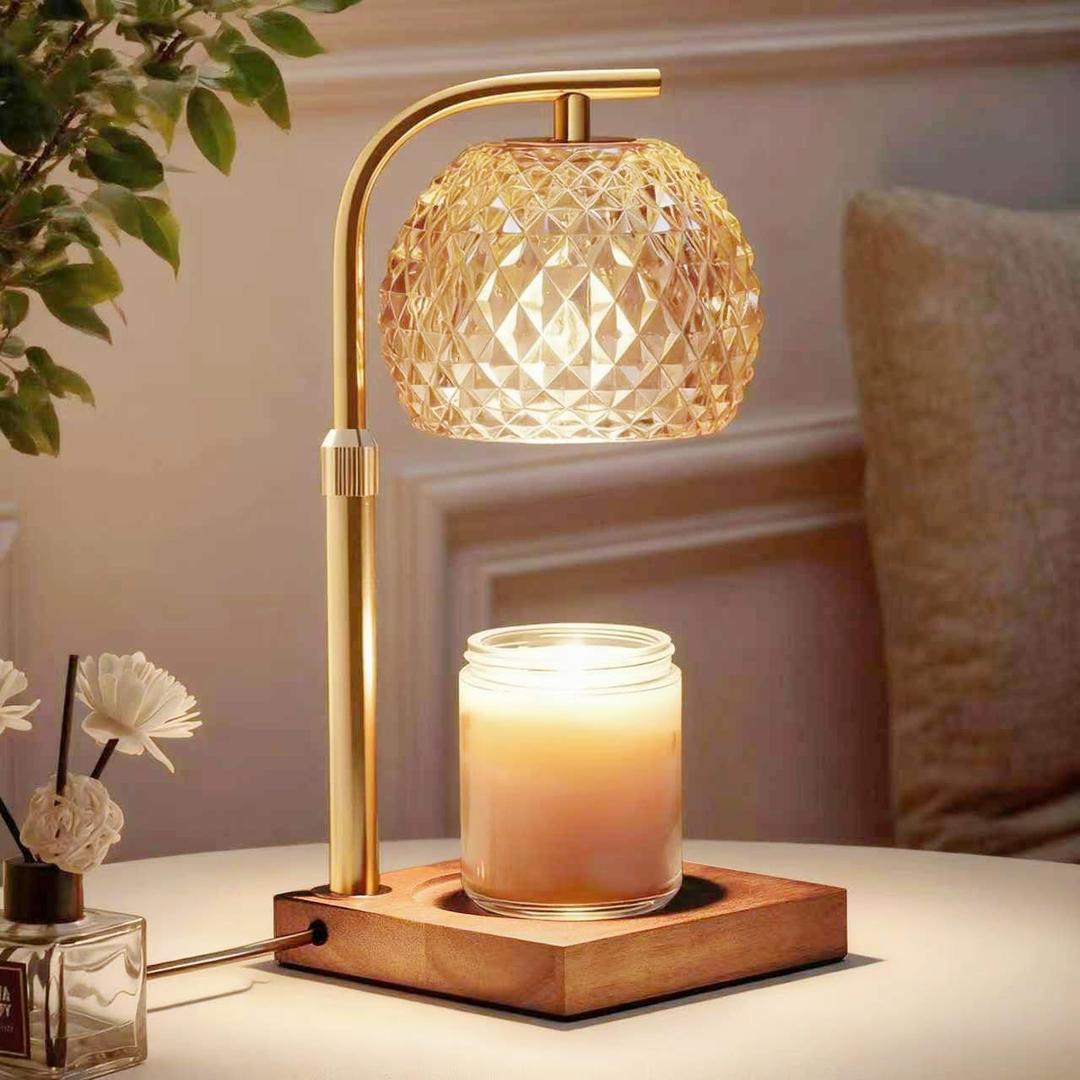 Mocalido Candle Warmer Lamp with Timer, Dimmable Electric Candle Warmer Adjustable Height, Top Candle Melter Warming Lamp for Scented Jar Candles, Amber