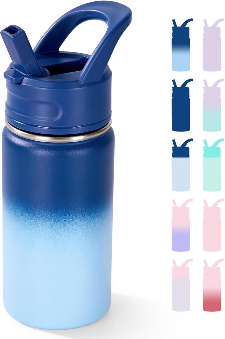 Fijinhom 12oz Water Bottle for School, Water Bottles with Straws, Insulated Water Bottles, Stainless Steel Vacuum Insulated Bottle, Leak-Proof, BPA-Free, Ocean