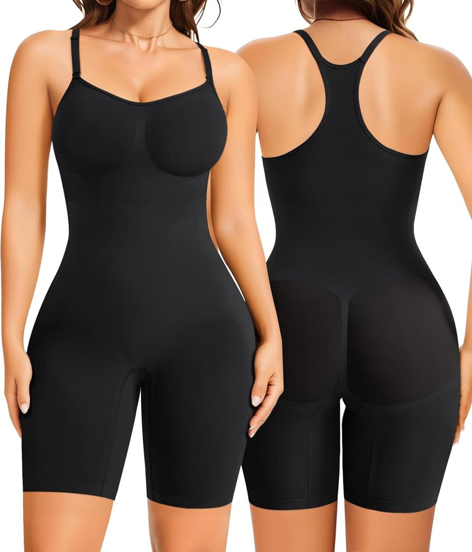 Nebility Shapewear Bodysuit for Women Tummy Control Body Suits Racerback Full Body Shaper Faja Seamless Butt Lifter (Small, Black)