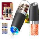 CIRCLE JOY Gravity Electric Salt and Pepper Grinder Set Automatic Salt and Pepper Grinder Set with LED Light, Battery Operated, Adjustable Coarseness, Large Capacity, for Home Kitchen BBQ, Black