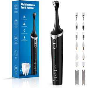 Tooth Polisher Rechargeable Teeth Whitening Kits for Teeth Daily Cleaning and Whitening Dental Polisher with 2 Set Polishing Brush Heads LED Light 5 Speed Modes Waterproof