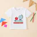 Toddler Boy Back to School Outfit First Day of School Shirt+Striped Shorts Summer Clothes Set (White)