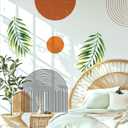 Boho Mid-Century Modern Wall Decals Peel and Stick, Large Archs Sun Vinyl Wall Stickers, Removable Leaves Plants Home Decor Art for Bedroom Living Room Classroom Office