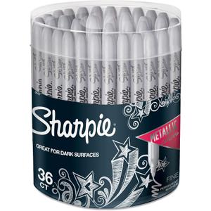 SHARPIE Metallic Permanent Markers, Fine Point, Silver, 36 Pack